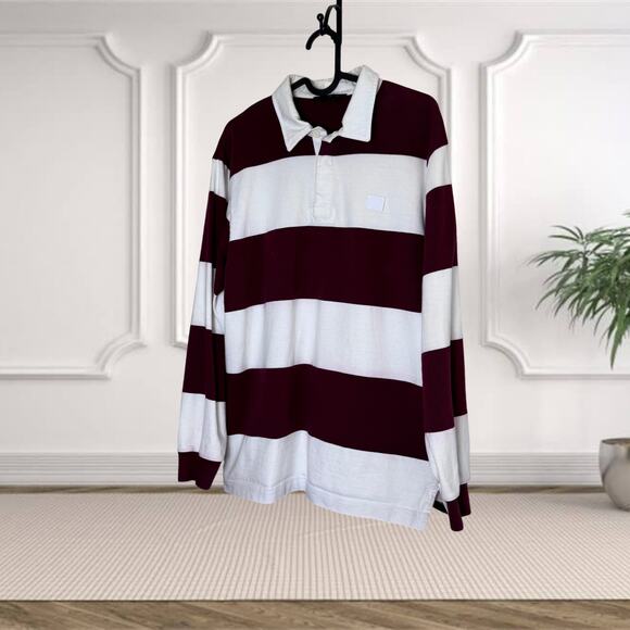 Acne Studios Men’s Long Sleeve Striped Polo – Burgundy & White Classic - Picture 1 of 6